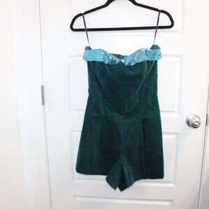 Betsey Johnson Teal Velvet Romper Size 8 Sequin Mermaid Top